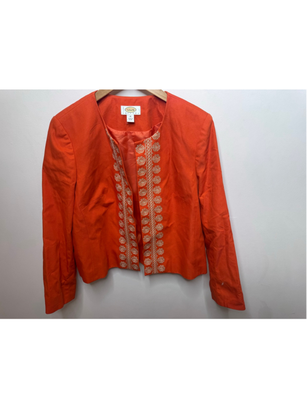 Talbots Petite 14P Blazer Jacket Orange Embroidered